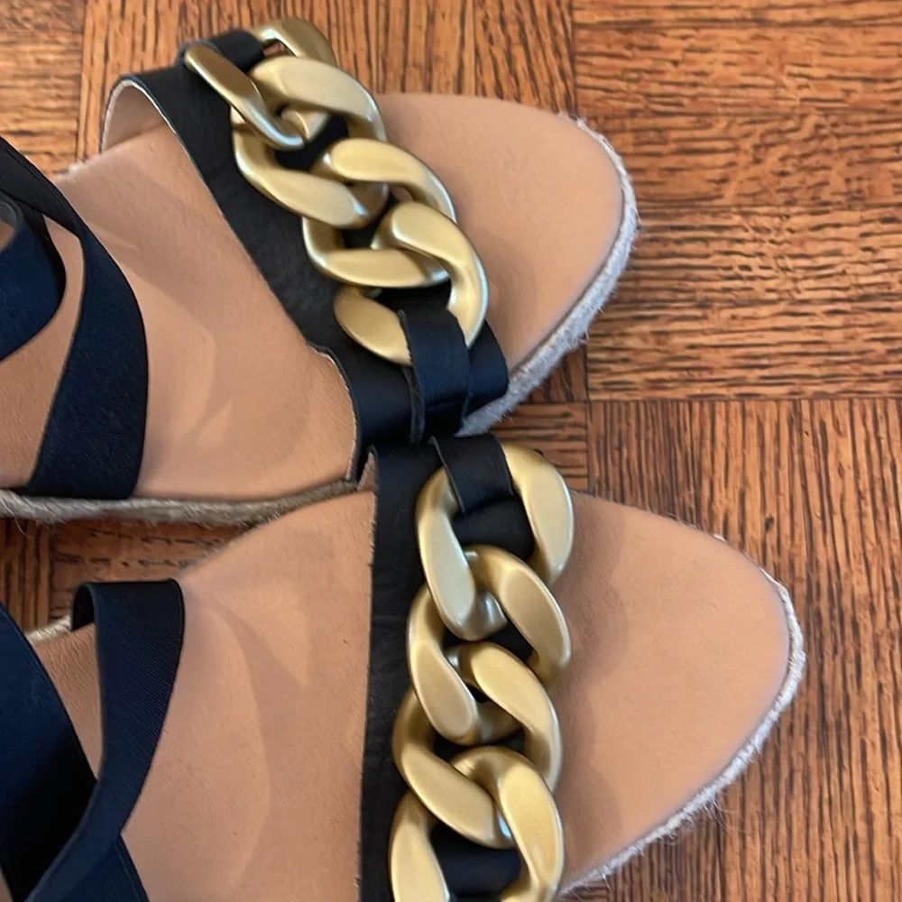 MAYPOL MADE IN SPAIN Black and Gold CHAIN espadrille sandal 9.5